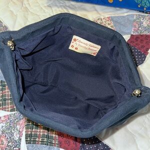 Navy suede clutch purse handcrafted 10.5 X 6.5 NWOT gold hinge closure v stitch